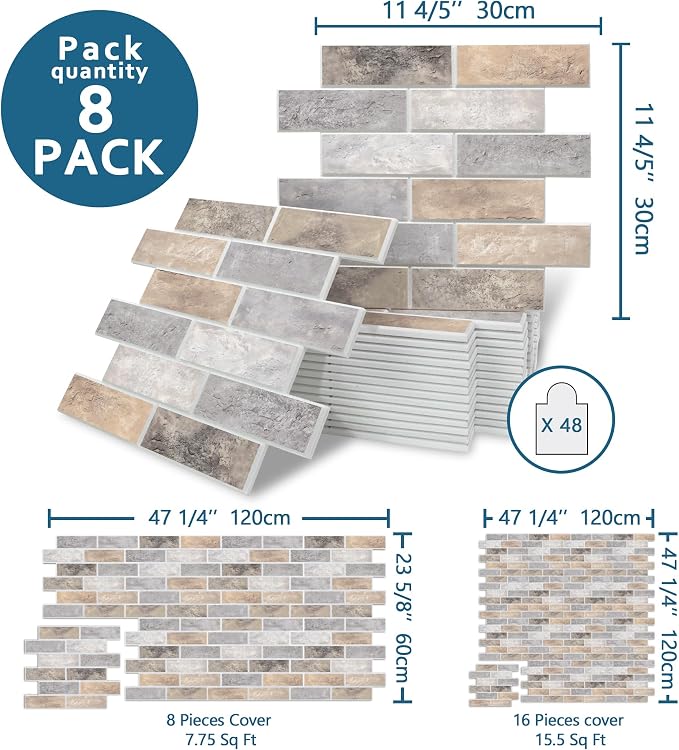 8-Pack 3D Faux Brick Acoustic Wall Panels, 11.8" x 11.8" PET Soundproof & Noise - Image 2
