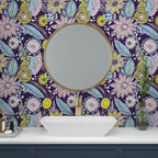 Purple Boho Wallpaper Peel and Stick, Vintage Yellow Floral Contact Paper 17.5" - Image 4