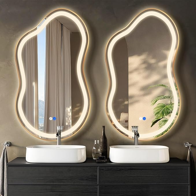 Irregular Led Backlit Bathroom Mirror -24"x36" Single Piece, Asymmetrical Cloud by Dorlicecass