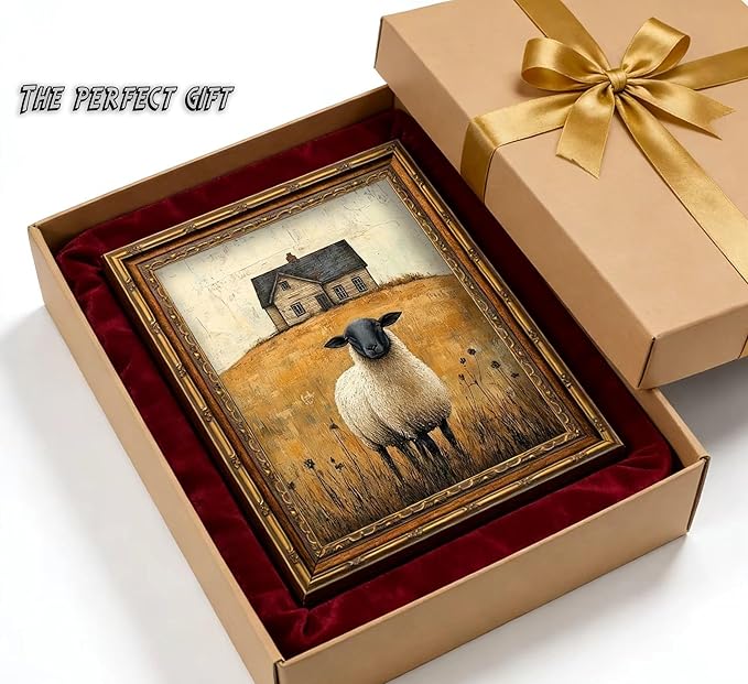 Vintage Gold Framed Wall Art Retro Country Sheep Oil Painting Canvas Prints - Image 9