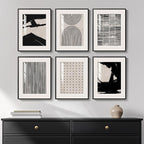 Framed Black and White Abstract Wall Art, 6 Pieces Modern Prints Paintings by Cuspin