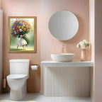 Wood Framed Pink Wildflower Canvas Wall Art, Girl Hugging Flowers Poster Prints - Image 5