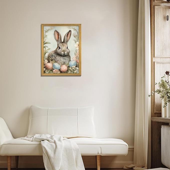 Easter Bunny Wall Art, Vintage Rabbit Canvas Wall Decor, Easter Eggs Poster - Image 5