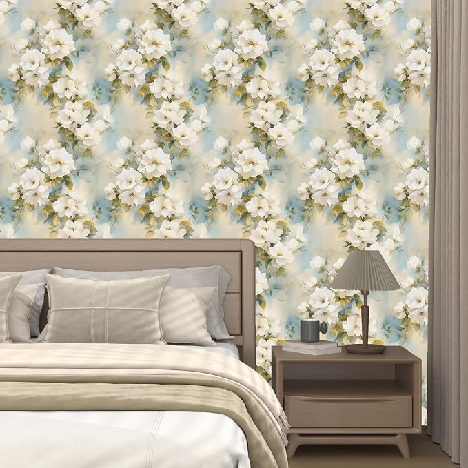 Floral Wallpaper Peel and Stick Vintage Beige Flowers Contact Paper Vinyl - Image 4