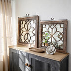 Set of 2 14 Inch Square Redbrown Window Pane Wall Mirrors, Shatterproof Rustic - Image 5