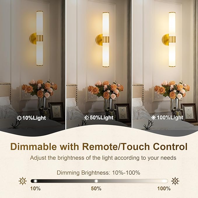 Morauroral Gold Battery Operated Wall Sconces Set of 2, Rechargeable Wall Lights - Image 2