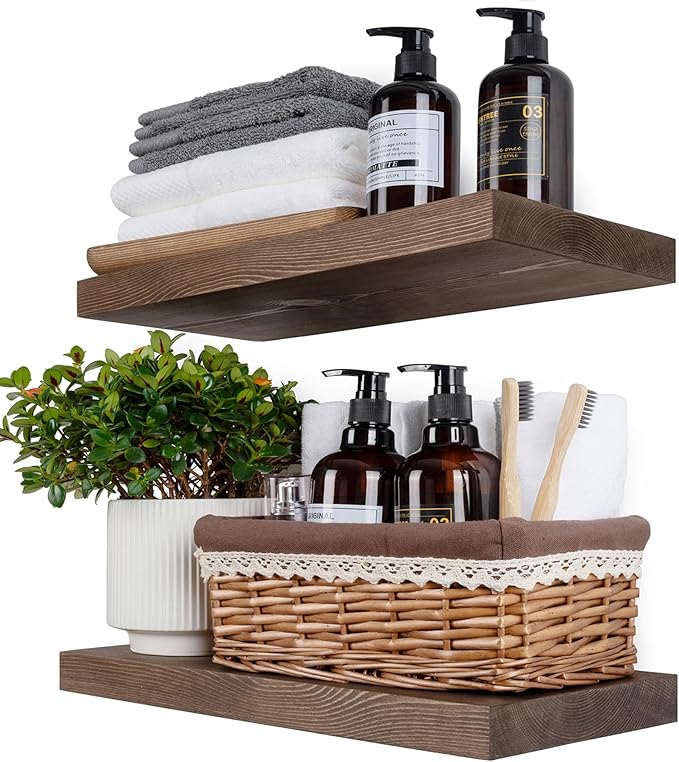 BGMG Wood Floating Shelves for Wall 18 inch Set of 2, Rustic Wooden Wall Mount by BGMG