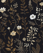 Vintage Dark Floral Wallpaper, Moody Black Leaf Botanical Removable Contact by VOLEAARWALLPAPER