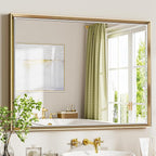40 x 30 Gold Bathroom Mirror, Brushed Gold Beveled Bathroom Mirror, by QUEENFUN
