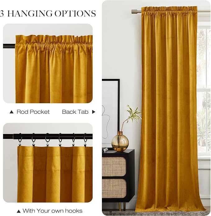 NICETOWN Warm Gold Velvet Curtains 84 inches Long, Room Darkening Drapes - Image 4