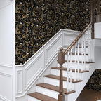 Dark Floral Peel and Stick Wallpaper, Vintage Leaf Pattern Black Gold Self - Image 8
