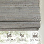 TWOPAGES Natural Woven No Drill Roman Shades, Custom Cordless Blackout Bamboo - Image 2