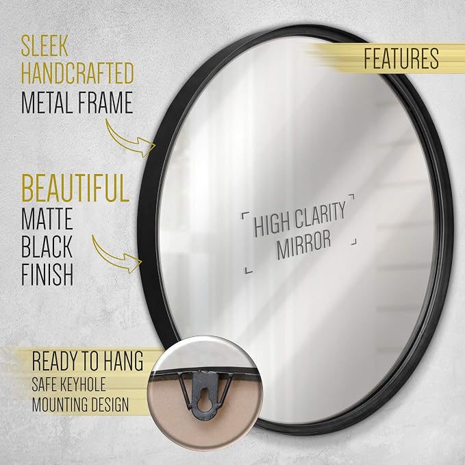 HBCY Creations Large Round Mirror, Living Room and More, Modern Minimalist - Image 6