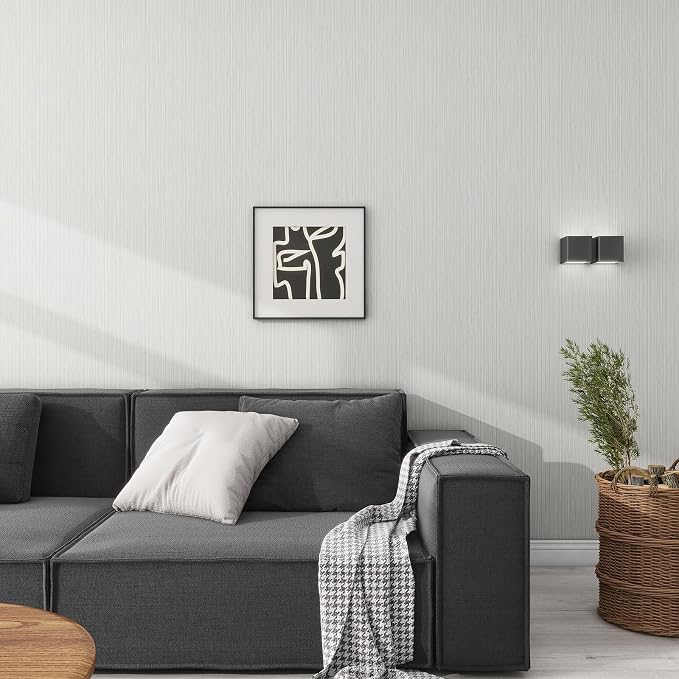 Grasscloth Textured Wallpaper Beige Gray Linen Thick 24" X 394" Fabric Contact - Image 2