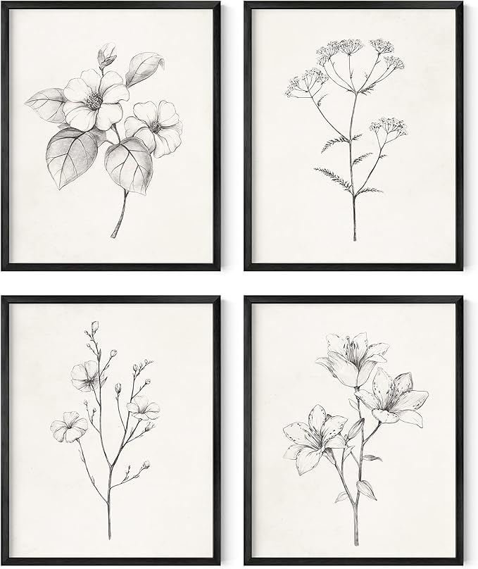 HAUS AND HUES Grey Floral Wall Art by HausandHuesArtPrints