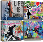 Biufo Banksy Canvas Wall Art Artwork Graffiti Street Print Pictures by Biufo