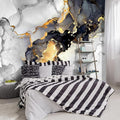 -Grey and White Marbled Fabric Wallpaper Living Room Abstraction Art Bedroom by YIHWM-PurchaseNow