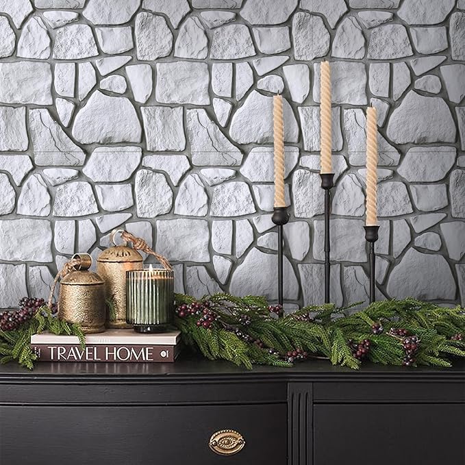 COMSTICKC 3D Faux Gray Stone Wall Sticker Peel and Stick Wall Panels, - Image 2