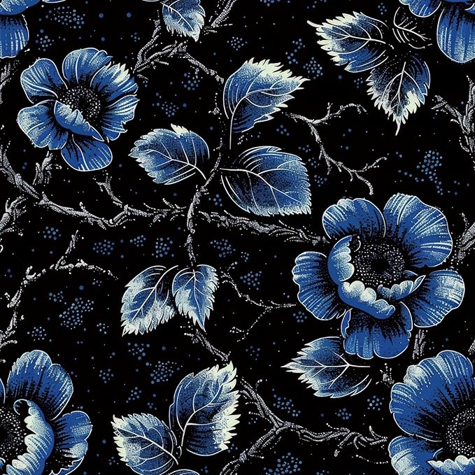FLFK Black Floral Wallpaper Peel and Stick Dark Blue Flower Wallpaper 16" x by FLFK