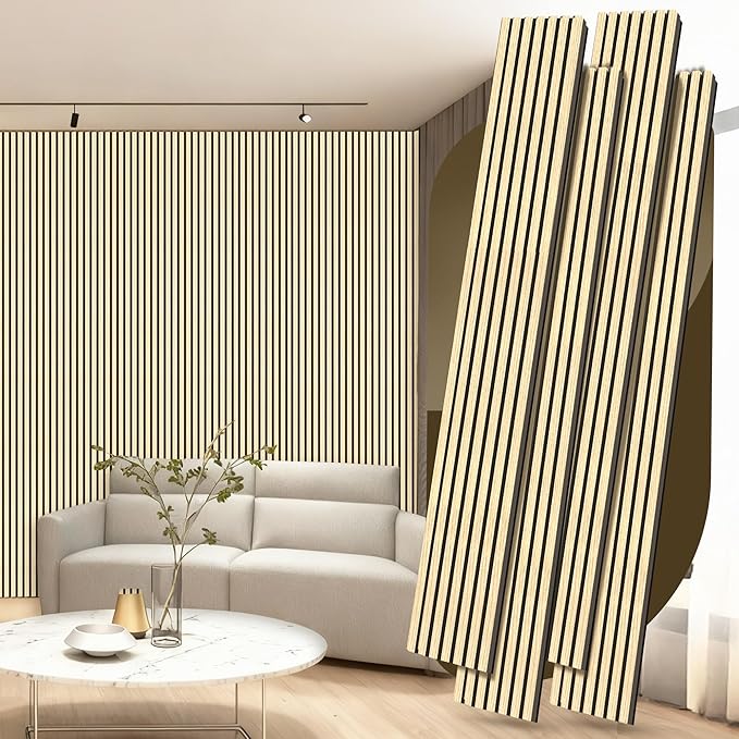 4 Pack Wood Panels for Wall, 106.3" × 11" Wood Slat Acoustic Panels, Soundproof by Ritollo