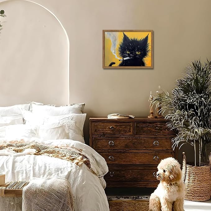 Vintage Black Cat Wall Art, Mens Room Canvas Print Poster, Cool Animals Picture - Image 6