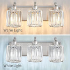 Modern Vanity Light 3-Lights Brushed Nickel Vanity Light Crystal Bathroom Wall - Image 4