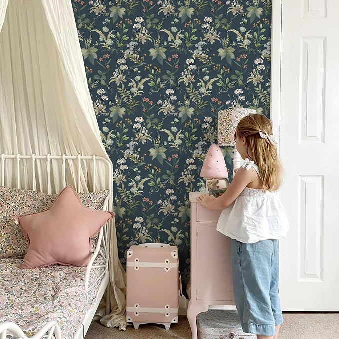 Simon&Siff Vintage Peel and Stick Wallpaper Blue Floral Wallpaper Wildflowers - Image 6