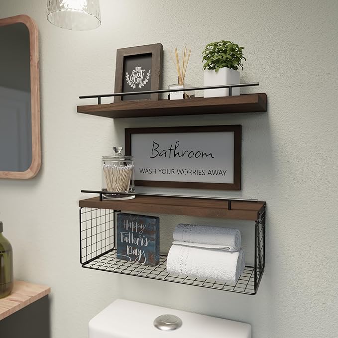 WOPITUES Floating Shelves for Wall Decor Sign, Bathroom Organizers and Storage - Image 2