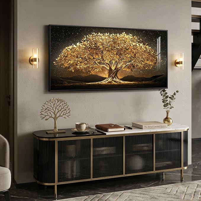 Large Framed Black and Gold Tree of Life Wall Art, Modern Luxury Tree Painting - Image 2