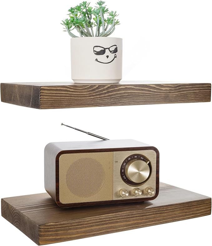 BGMG Wood Floating Shelves for wall 12 inch Set of 2, Rustic Wooden Wall Mount by BGMG