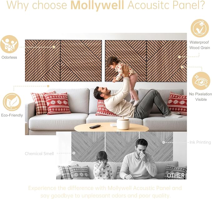 Mollywell Art Acoustic Wall Panels, 24x24 Inch 8 Pack, Wood Veneer, Sound - Image 4