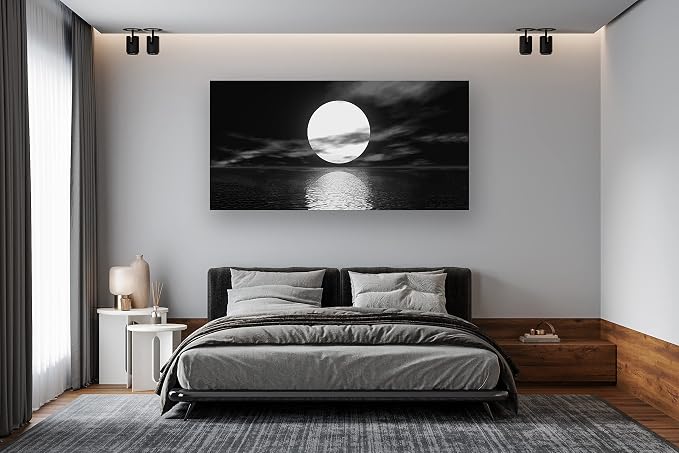 Cao Gen Decor Art S06462 Wall Art Canvas Sea White Full Moon in Night Picture - Image 2