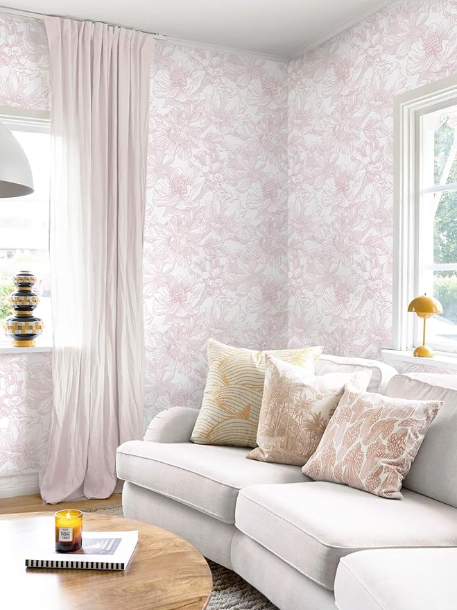 Ismoon Large Floral Peel and Stick Wallpaper Boho White/Pink Contact Paper - Image 7