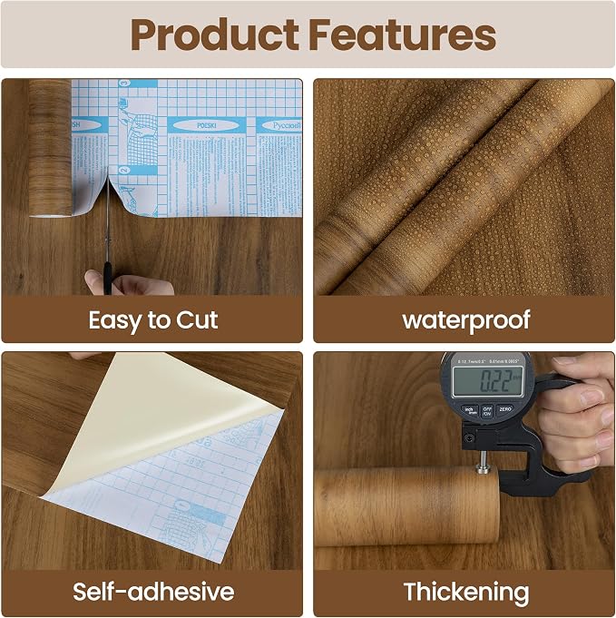 Wood Contact Paper Peel and Stick, Thicken Vintage Brown Wood Grain Wallpaper - Image 2