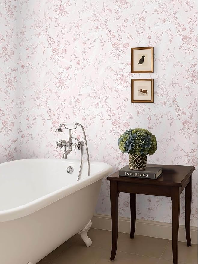 Ismoon Floral Peel and Stick Wallpaper Pink Stick on Wall Paper Vintage French - Image 8