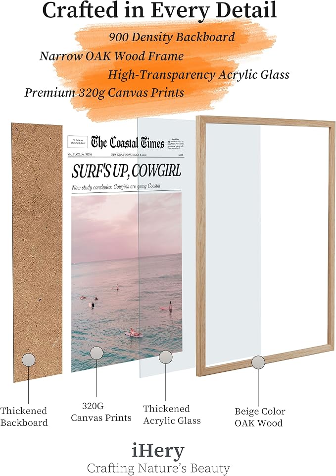 iHery Small Framed Trendy Coastal Cowgirl NewsPaper Wall Art Prints, Western - Image 5