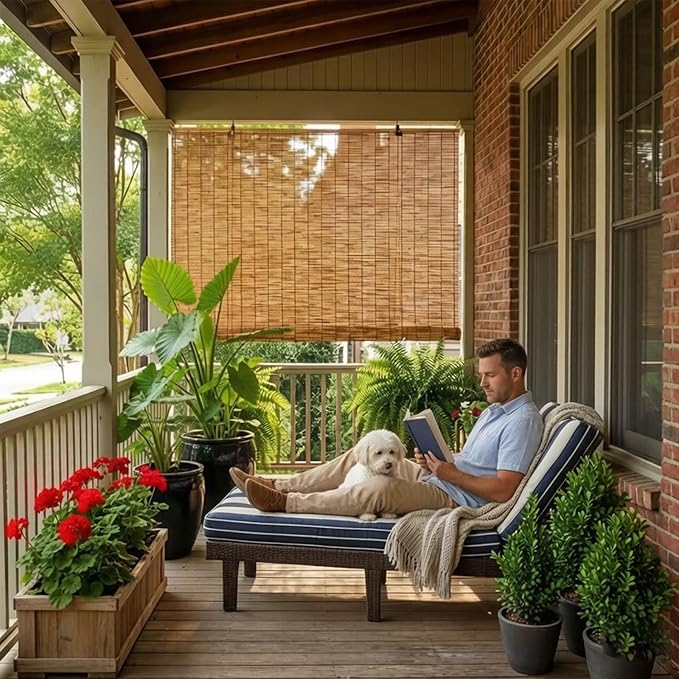 Bamboo Roller Shades for Outdoor Patio, Waterproof Sun Shades Privacy Blinds - Image 9