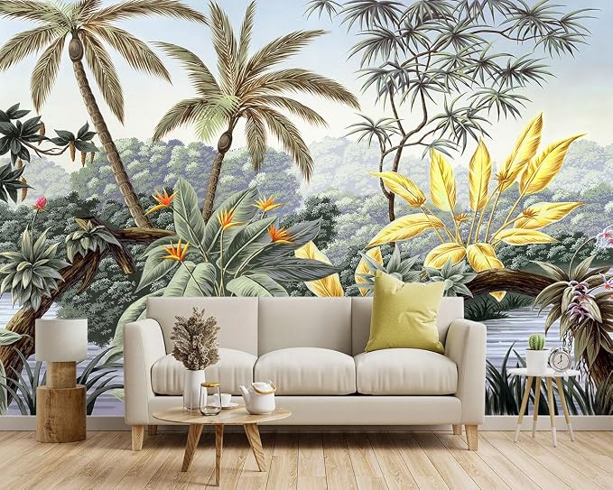 -Tropical Botanical Palm Leaf Fabric Wallpaper Living Room Bedroom Bathroom - Image 3