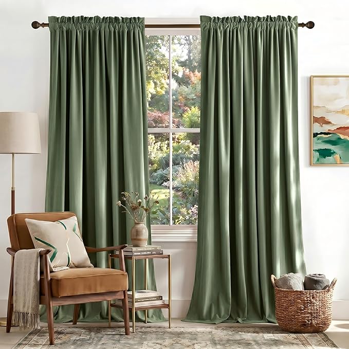 NICETOWN Sage Green Curtains 96 inches Long 2 Panels, Farmhouse and Sleek by NICETOWN