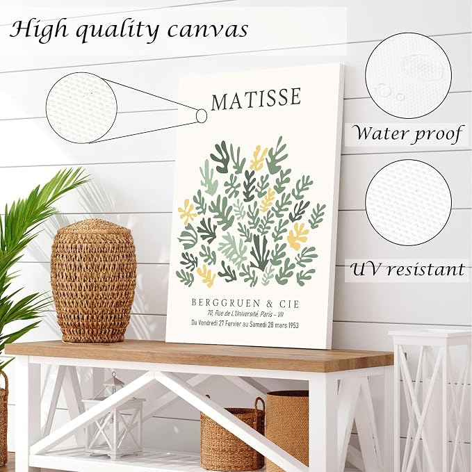 Induslyfe Large Framed Green Wall Art Canvas Decor Set of 3, Matisse Wall Art - Image 4