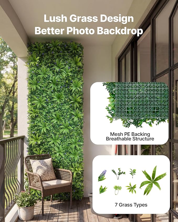 VEVOR Artificial Plant Wall, 40 x 120 in Artificial Boxwood Panels, Sun - Image 3