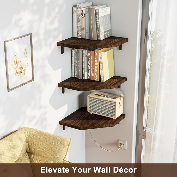 Alsonerbay Corner Shelf Wall Mount, Rustic Wood Shelves - Image 6
