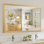 55x36 Inch Bathroom Mirror for Wall, Anti-Rust Oak Wood Grain Metal Framed by Briivuemodernmirrors