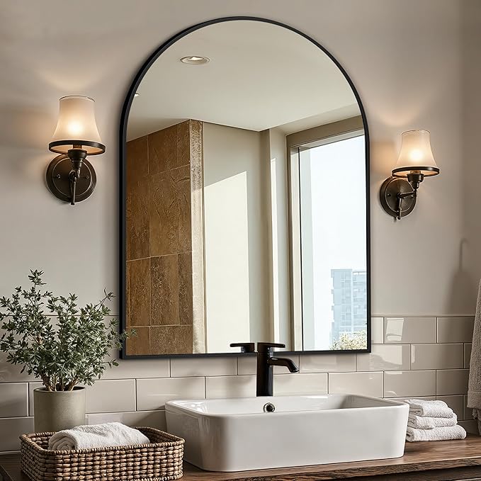 Vanity Bathroom Mirror for Wall, Arched Metal Frame for Bedroom, Living Room by LawadaMirror