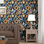 Blue Boho Wallpaper Peel and Stick, Vintage Floral Contact Paper 17.5" x 118" - Image 2