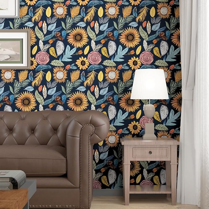 Blue Boho Wallpaper Peel and Stick, Vintage Floral Contact Paper 17.5" x 118" - Image 2