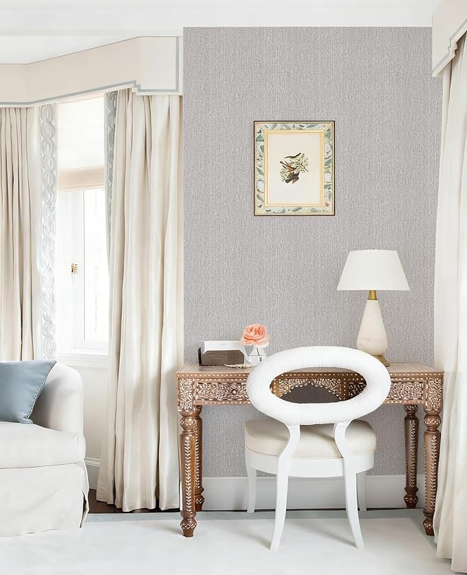Grey Grasscloth Peel and Stick Wallpaper Faux Linen Contact Paper 15.7inch x - Image 3