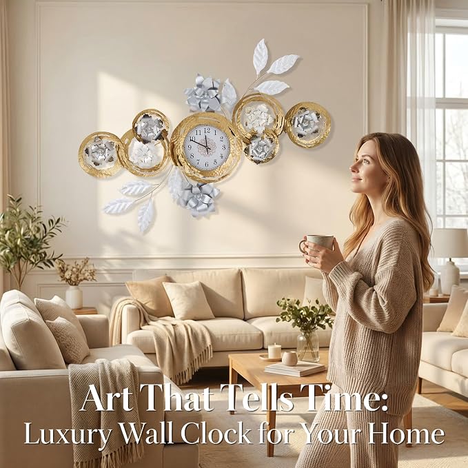 Large 3D Metal Wall Decor Vintage Gold Abstract Circular Exquisite Clocks And - Image 3