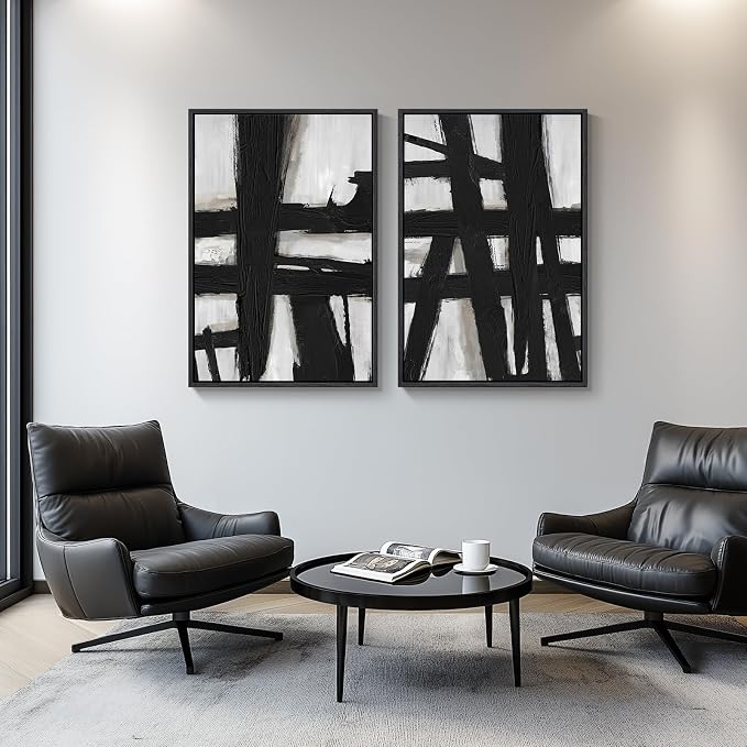 Large Framed Black and White Abstract Wall Art - Image 8
