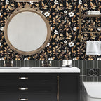 Vintage Black Peel and Stick Wallpaper – Black and Gold Floral Leaf Design Dark - Image 2